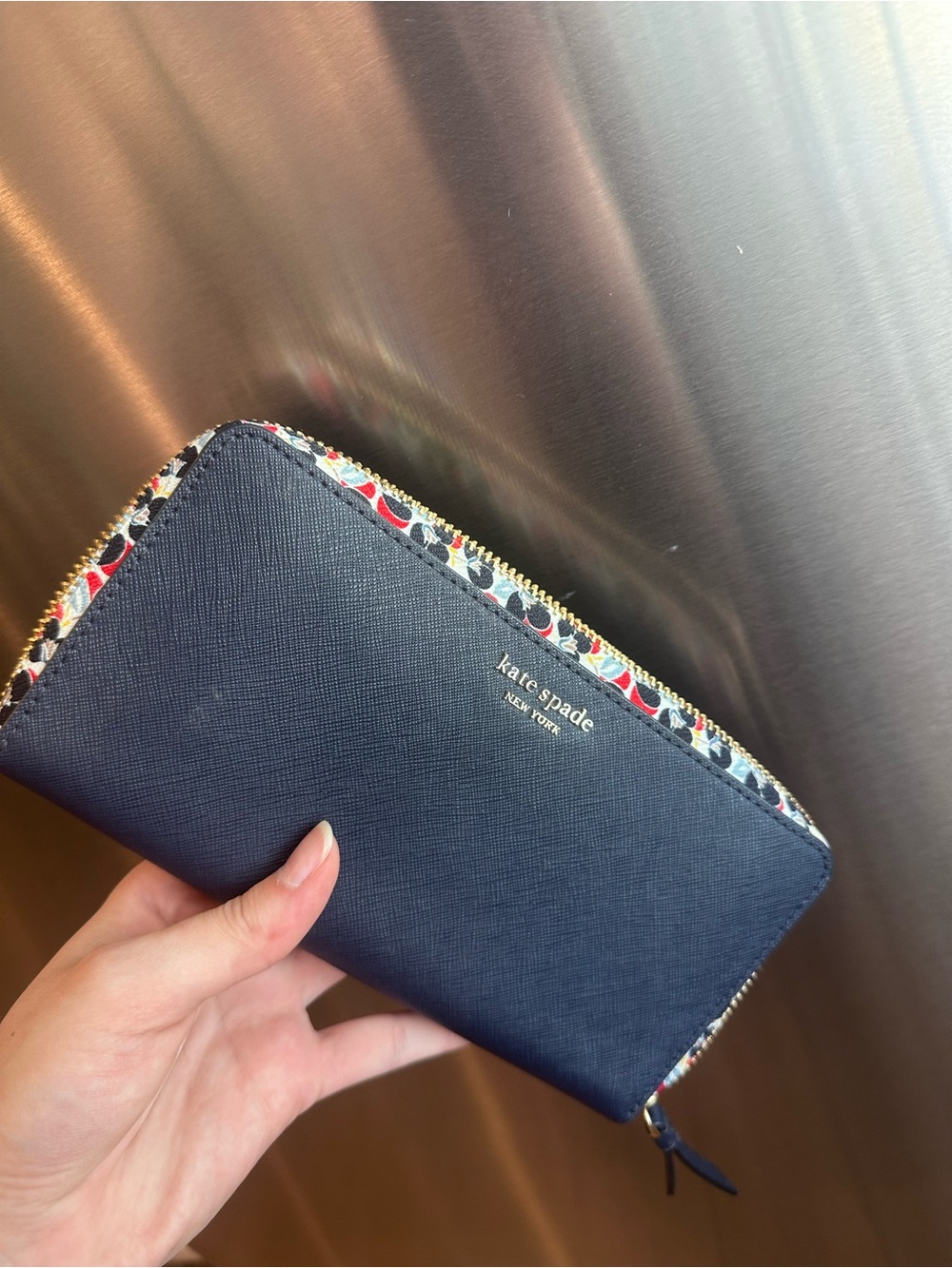 kate spade Navy Saffiano Zip Around Wallet